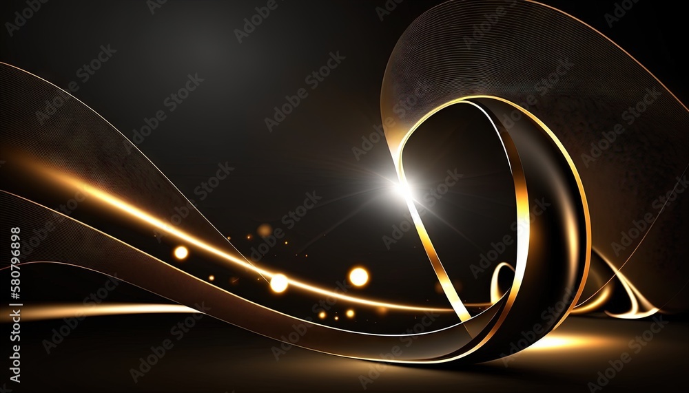 Poster a shiny gold abstract background with a black background and a light shining through the middle of t