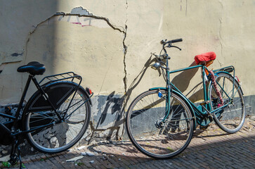 Fototapeta na wymiar Bicycles on a street in Utrecht, the Netherlands