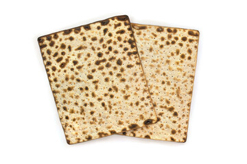 Matzo for passover celebration on a white background. Top view, flat lay