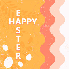 Simple congratulation card Happy easter. Retro style with noise. warm and colorful. vertical and horizontal text