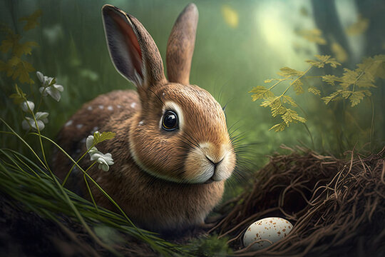 Osterhase bauner Hase im Nest Ostern
Generative Ai