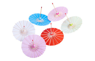 multicolored chinese umbrellas isolated
