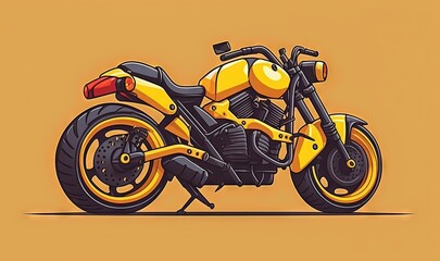 Obraz na płótnie Canvas a yellow and black motorcycle on a yellow background with a red light. generative ai