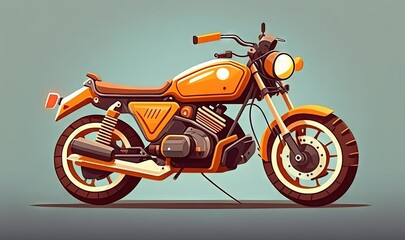  an orange motorcycle is parked on a gray background with a light blue background.  generative ai