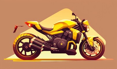  a yellow and black motorcycle on a brown background with a yellow triangle.  generative ai