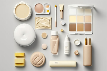 Minimalist style composition of Beauty products on white background isolated
