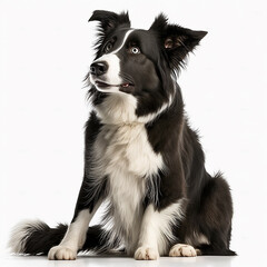 Cute nice dog breed border collie isolated on white portrait close-up, beautiful pet, fluffy dog, ai generative	