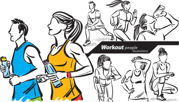 people workout doodle design drawing vector illustration