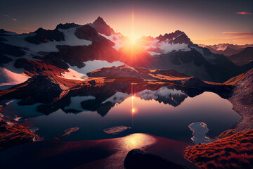 Scenic sunrise in the high mountains of the alpes generative ai