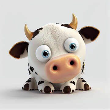 Adorable cartoon Cow character isolated on white background. Generative AI