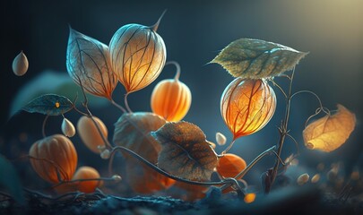  a bunch of plants that are sitting on the ground in the dark.  generative ai