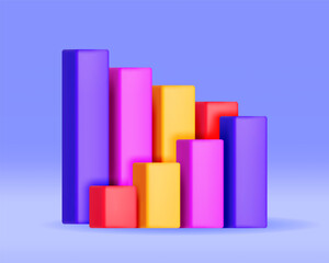 3D Growth Stock Diagram Isolated. Render Stock Bars Shows Growth or Success. Financial Item, Business Investment, Financial Market Trade. Money and Banking. Vector Illustration