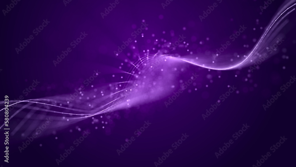 Poster technological background. a wave of musical particles intertwined with dots and lines. internet expl