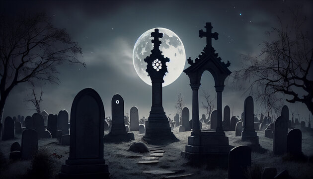 A full moon casting eerie shadows on a graveyard generated by AI