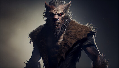 A werewolf with sharp claws and fur standing on end generated by AI