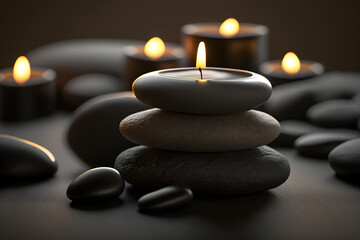 Obraz na płótnie Canvas Relax and Rejuvenate with Black Stone Massage and Candle Therapy. Generative AI