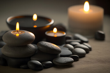 Obraz na płótnie Canvas Relax and Rejuvenate with Black Stone Massage and Candle Therapy. Generative AI