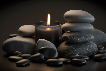 Fototapeta na wymiar Relax and Rejuvenate with Black Stone Massage and Candle Therapy. Generative AI