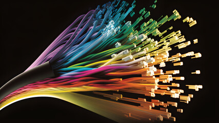 Concept Illustration with Colorful Optical Fiber Cable and Lines.Generative AI