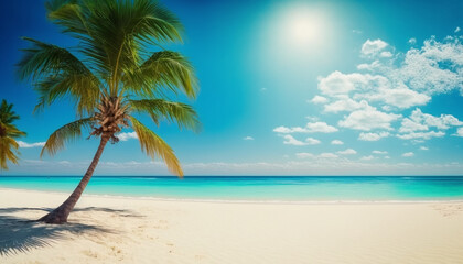 Fototapeta na wymiar Seascape with palm on the bright sunny day, created with generative AI