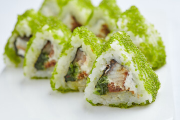 tasty sushi on the white background