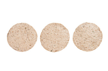 Raw Meat Free Plant Based Burger patties, vegetarian cutlets.  Isolated, transparent background.