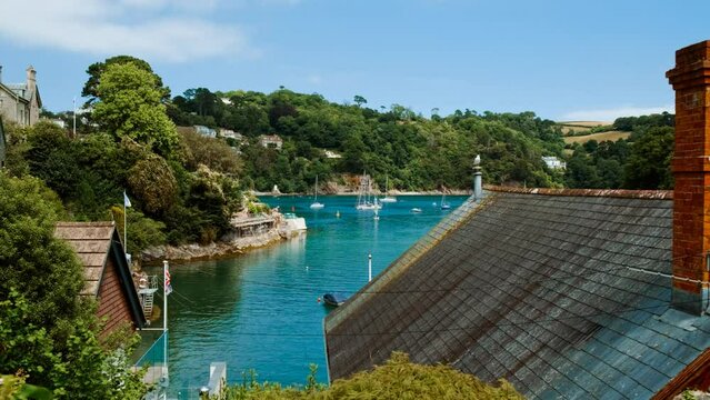 Establishing shot of the picturesque seaside resort of Dartmouth, in Devon, England, UK, one of the most popular summer destinations