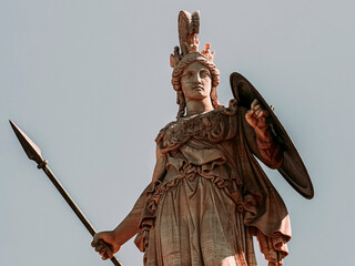 Statue of Athena, the ancient Greek goddess of wisdom and knowledge, who is represented as a...