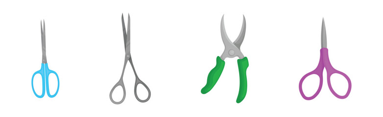 Scissors with Pair of Metal Blades as Hand-operated Shearing Tool Vector Set