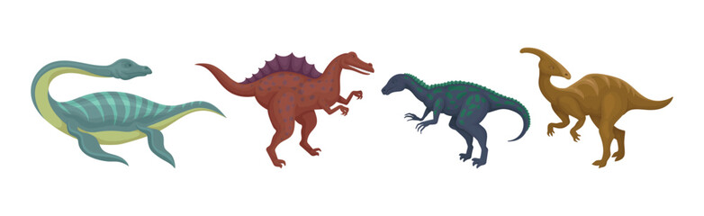 Different Dinosaurs as Terrestrial Reptiles of Jurassic Period Vector Set