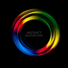 Abstract rainbow background of colored circular wave lines on black background