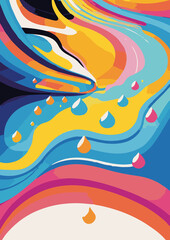 A set of backgrounds for text, landscape psychedelic hippie art, a frame of stylized waves. 