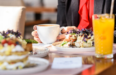 Morning brunch concept in the restaurant 