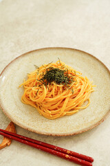 お箸で食べる和風パスタ　明太子スパゲティ	
