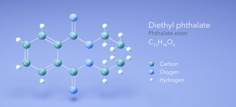 diethyl phthalate molecule, molecular structures, phthalate ester, 3d model, Structural Chemical Formula and Atoms with Color Coding