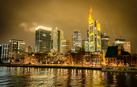 city skyline at night frankfurt