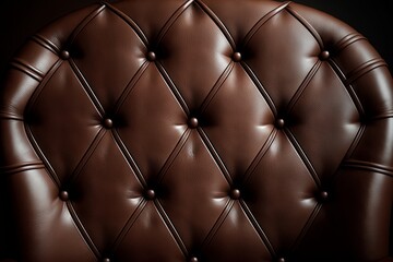 Padded brown leather upholster pattern. Quilted leather texture with buttons. Tufted leather closeup. Generative ai