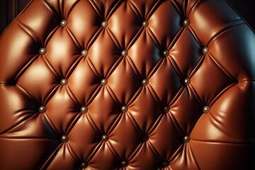 Fototapeta premium Padded brown leather upholster pattern. Quilted leather texture with buttons. Tufted leather closeup. Generative ai
