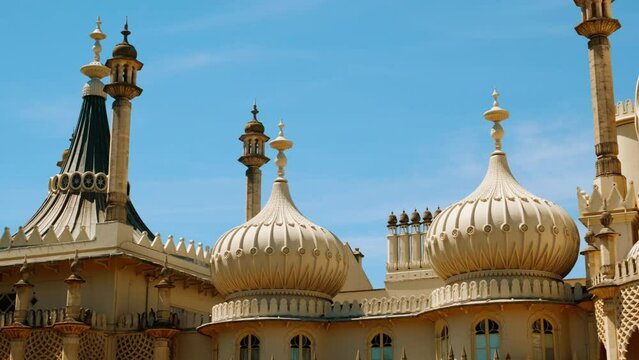 Close-up view of the stunning Royal Pavilion, also known as the Brighton Pavilion, a former royal residence completed in 1823