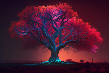 Galactic tree. Magic tree. Neon tree. AI generation