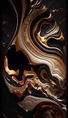 Wallpaper, background, gold like liquid flowing over marble and dark space. Generative AI.