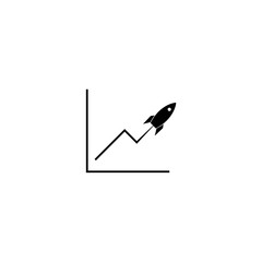 Successful startup business concept. Rocket flying on chart icon isolated on white background