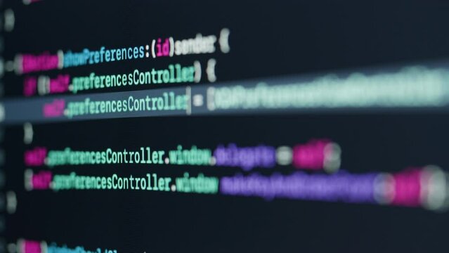 Coding UX UI script text on screen, HTML5 in editor for website development, Close up Macro of Programming code software developer. 