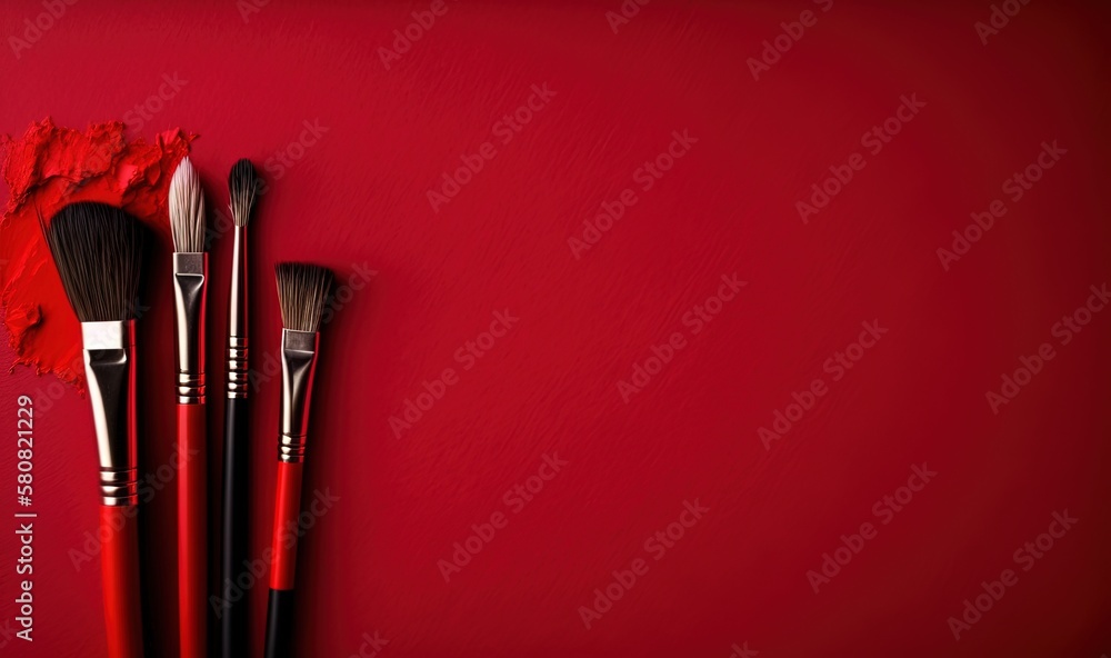 Poster a red background with three brushes and a red background with a red wall and a red wall with a red w