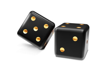 Two black dice isolated on white background. EPS10 vector