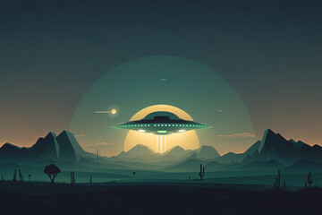 Fototapeta na wymiar Minimal UFOspaceship Flying Saucer Alien Encounter Abduction Background Generative AI