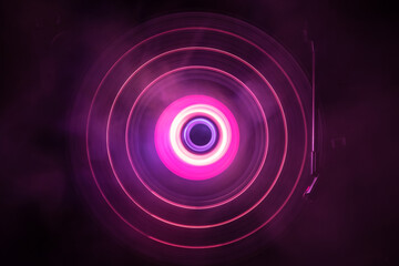Music Dj concept. Trail of fire and smoke on vinyl record. Burning vinyl disk. Turntable vinyl record play Selective focus