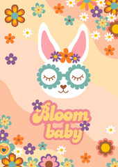 retro poster with cute bunny face