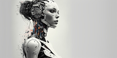 Robot woman on white background