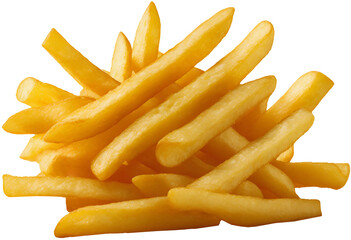 French fries on transparency. Fries isolated, cut out from the background. - obrazy, fototapety, plakaty